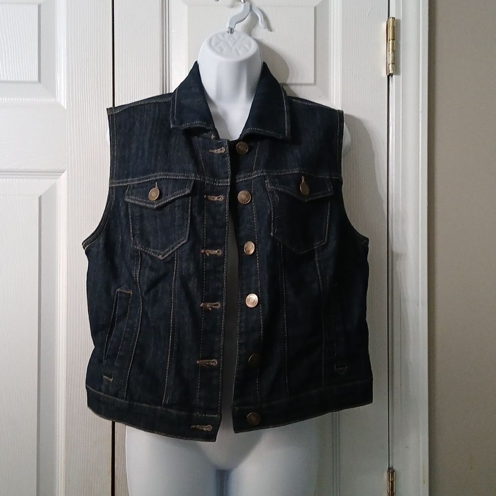 Canyon River Blues jean denim button down vest  Sz L EUC